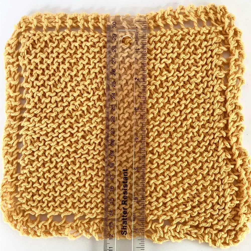 Dishcloth Washcloth Hand Crafted Gold Green Knit Cotton Rustic